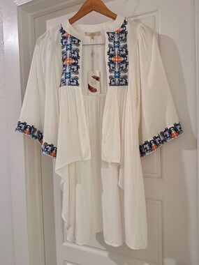 White Embroidered Open-Front Boho Blouse